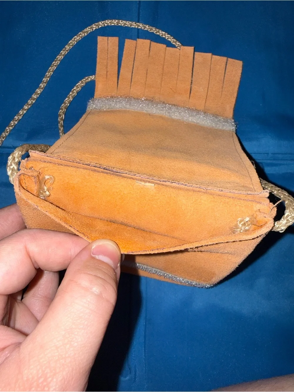 Handcrafted Orange Suede Fringe Crossbody Bag with Floral Design Made in Mexico